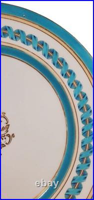 Antique Minton Celeste Blue Ribbon & Gilded 10 Inch Plate c. 1810