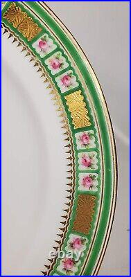 Antique Minton Hand Painted Raised Enamel Cabinet Plate Pink Rose Green Gold