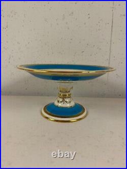 Antique Minton Porcelain Compote Blue Gold & Painted Landscape Scenes Decoration