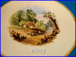 Antique Minton Porcelain Compote Blue Gold & Painted Landscape Scenes Decoration