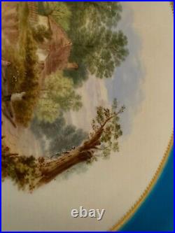 Antique Minton Porcelain Compote Blue Gold & Painted Landscape Scenes Decoration