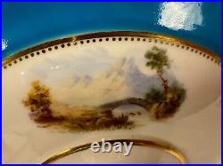 Antique Minton Porcelain Compote Blue Gold & Painted Landscape Scenes Decoration