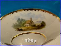 Antique Minton Porcelain Compote Blue Gold & Painted Landscape Scenes Decoration