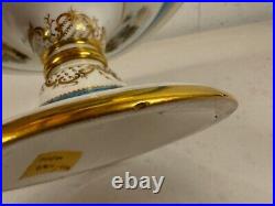 Antique Minton Porcelain Compote Blue Gold & Painted Landscape Scenes Decoration