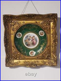 Antique Mittertiech Bavaria Germany Nude Lady Framed China Green and Gold Floral