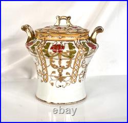 Antique Nippon Ginger Jar Hand Painted Biscuit Jar-Covered Gold Enamel-Moriage