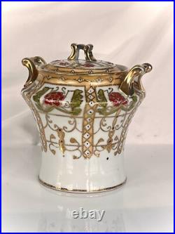 Antique Nippon Ginger Jar Hand Painted Biscuit Jar-Covered Gold Enamel-Moriage