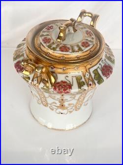 Antique Nippon Ginger Jar Hand Painted Biscuit Jar-Covered Gold Enamel-Moriage