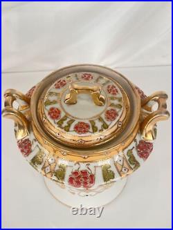 Antique Nippon Ginger Jar Hand Painted Biscuit Jar-Covered Gold Enamel-Moriage