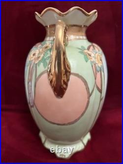 Antique Nippon Hand Painted Gold Gilded Footed Vase Floral Pattern 8.5''H