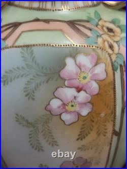 Antique Nippon Hand Painted Gold Gilded Footed Vase Floral Pattern 8.5''H