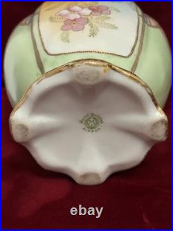 Antique Nippon Hand Painted Gold Gilded Footed Vase Floral Pattern 8.5''H