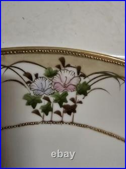 Antique Nippon Morimura Handpainted Handled Cabinet Plate. Beading Flowers Antique Nippon Morimura Handpainted Handled Cabinet Plate. Beading Flowers
