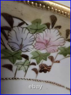 Antique Nippon Morimura Handpainted Handled Cabinet Plate. Beading Flowers Antique Nippon Morimura Handpainted Handled Cabinet Plate. Beading Flowers