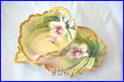 Antique PITKIN & BROOKS Coronet Limoges Gold Orchid Artist Signed 2 Piece Gravy