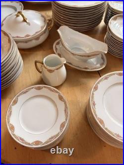 Antique P. K. Silesia Germany Art Deco Porcelain China Set Gold Rim Floral 1920s