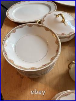 Antique P. K. Silesia Germany Art Deco Porcelain China Set Gold Rim Floral 1920s