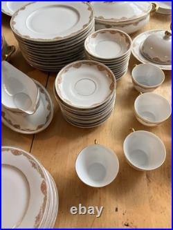 Antique P. K. Silesia Germany Art Deco Porcelain China Set Gold Rim Floral 1920s