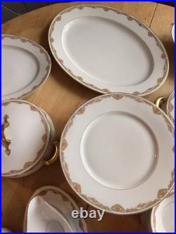 Antique P. K. Silesia Germany Art Deco Porcelain China Set Gold Rim Floral 1920s