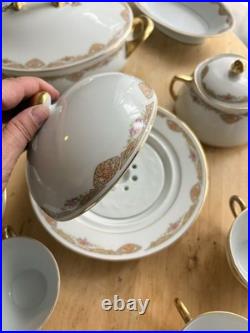 Antique P. K. Silesia Germany Art Deco Porcelain China Set Gold Rim Floral 1920s