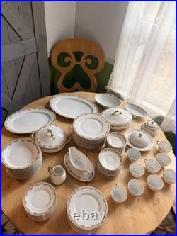 Antique P. K. Silesia Germany Art Deco Porcelain China Set Gold Rim Floral 1920s