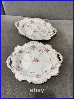 Antique Pair of Porcelain Serving Dishes with Floral & Gold Decoration