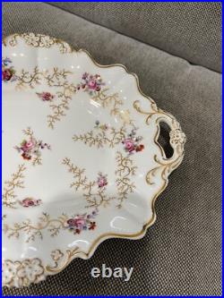 Antique Pair of Porcelain Serving Dishes with Floral & Gold Decoration