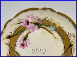 Antique Pickard China Hand Painted Signed Porcelain Plate Pink Flowers & Gold