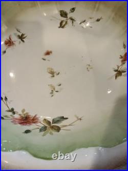 Antique Pistachio White Floral Porcelain Wash Stand Set Pitcher & Bowl
