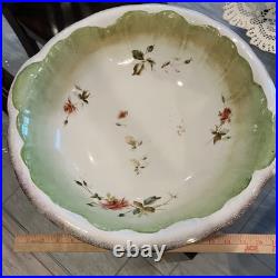 Antique Pistachio White Floral Porcelain Wash Stand Set Pitcher & Bowl