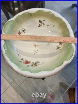 Antique Pistachio White Floral Porcelain Wash Stand Set Pitcher & Bowl