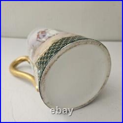 Antique Porcelain Chocolate Set Pitcher Cups Hand Painted Gold Trim 1905 Couple