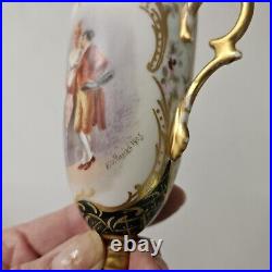 Antique Porcelain Chocolate Set Pitcher Cups Hand Painted Gold Trim 1905 Couple