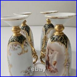 Antique Porcelain Chocolate Set Pitcher Cups Hand Painted Gold Trim 1905 Couple