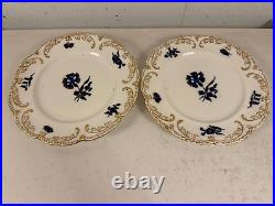 Antique Porcelain Pair of Plates with Cobalt Blue Floral & Gold Decoration