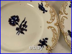 Antique Porcelain Pair of Plates with Cobalt Blue Floral & Gold Decoration