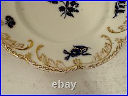 Antique Porcelain Pair of Plates with Cobalt Blue Floral & Gold Decoration