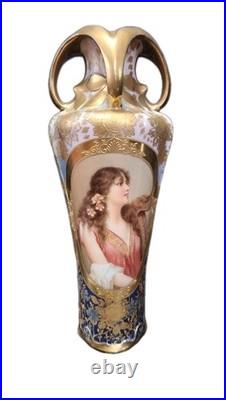 Antique Porcelain Portrait Vase Royal Vienna Artist Kantler 11 Gold Wow