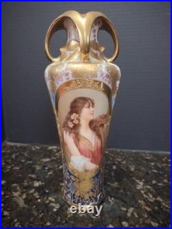 Antique Porcelain Portrait Vase Royal Vienna Artist Kantler 11 Gold Wow