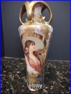 Antique Porcelain Portrait Vase Royal Vienna Artist Kantler 11 Gold Wow