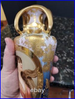 Antique Porcelain Portrait Vase Royal Vienna Artist Kantler 11 Gold Wow