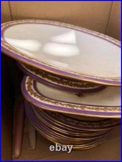 Antique Purple & Gold Porcelain Dinnerware Set Plates & Platters Minton 17 Piece