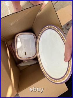 Antique Purple & Gold Porcelain Dinnerware Set Plates & Platters Minton 17 Piece