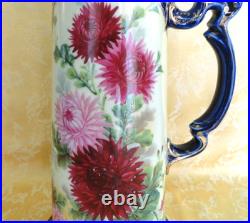 Antique Royal Kinran Nippon Moriage Pitcher Chrysanthemums Cobal Blue & Gold