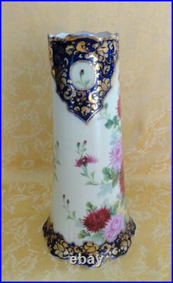 Antique Royal Kinran Nippon Moriage Pitcher Chrysanthemums Cobal Blue & Gold