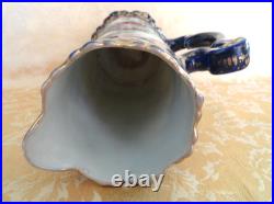 Antique Royal Kinran Nippon Moriage Pitcher Chrysanthemums Cobal Blue & Gold