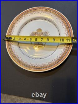 Antique Royalty Chinese Export Gold Armorial Plate Dish Imperial Eagle Coat Arms