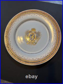 Antique Royalty Chinese Export Gold Armorial Plate Dish Imperial Eagle Coat Arms