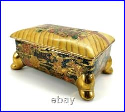Antique Satsuma Trinket Candy Dish with Lid Hand Painted Geisha Floral Gold