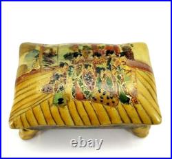 Antique Satsuma Trinket Candy Dish with Lid Hand Painted Geisha Floral Gold